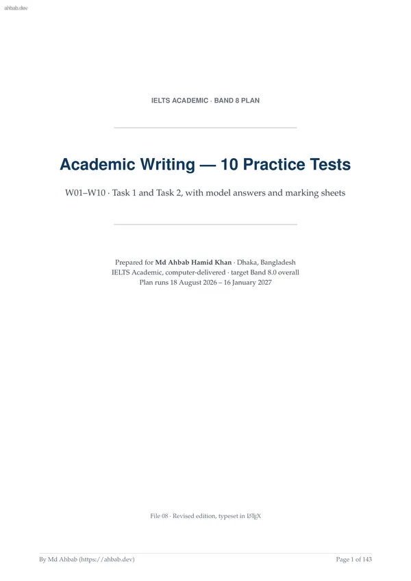 Writing Pack 10 Tests v2, first page preview