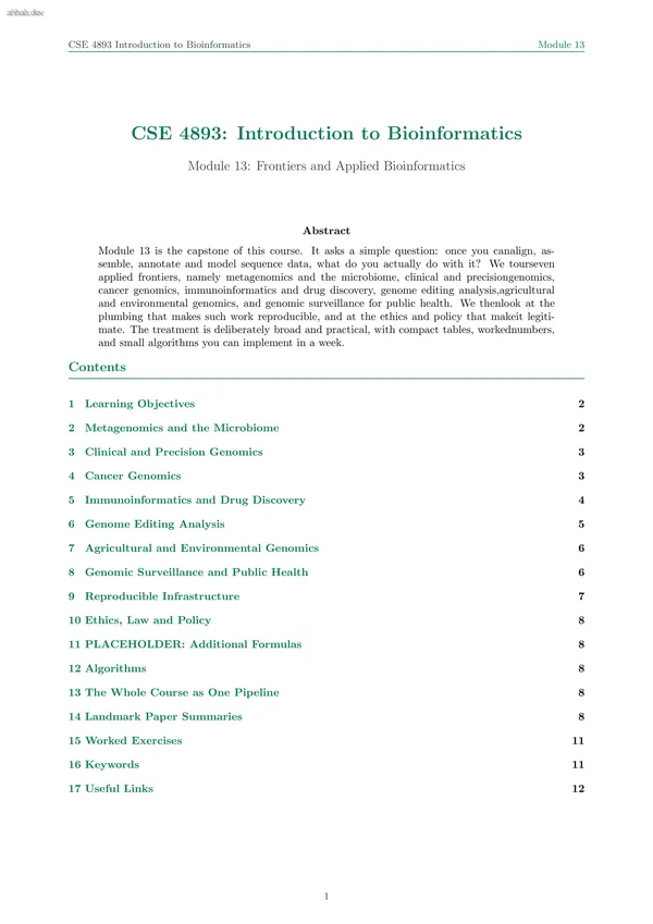 Frontiers and Applied Bioinformatics, first page preview