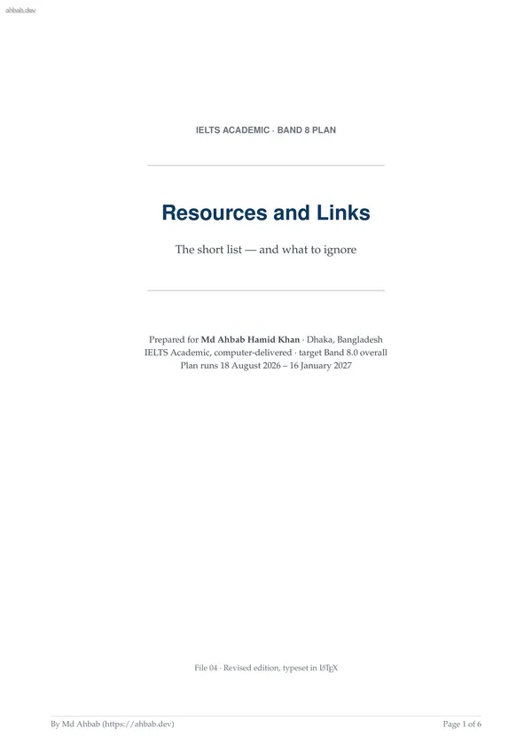 Resources and Links v2, first page preview