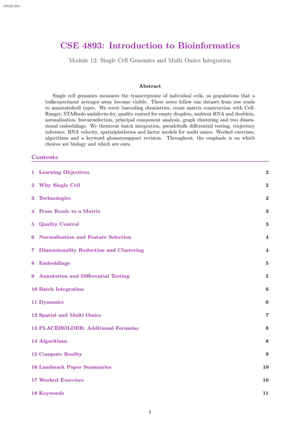 Single Cell Genomics and Multi Omics Integration, first page preview