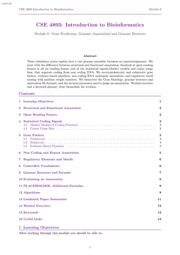 Gene Prediction, Genome Annotation and Genome Browsers, first page preview