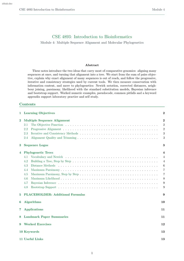 Multiple Sequence Alignment and Molecular Phylogenetics, first page preview