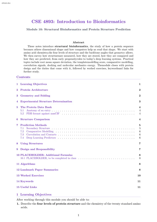 Structural Bioinformatics and Protein Structure Prediction, first page preview