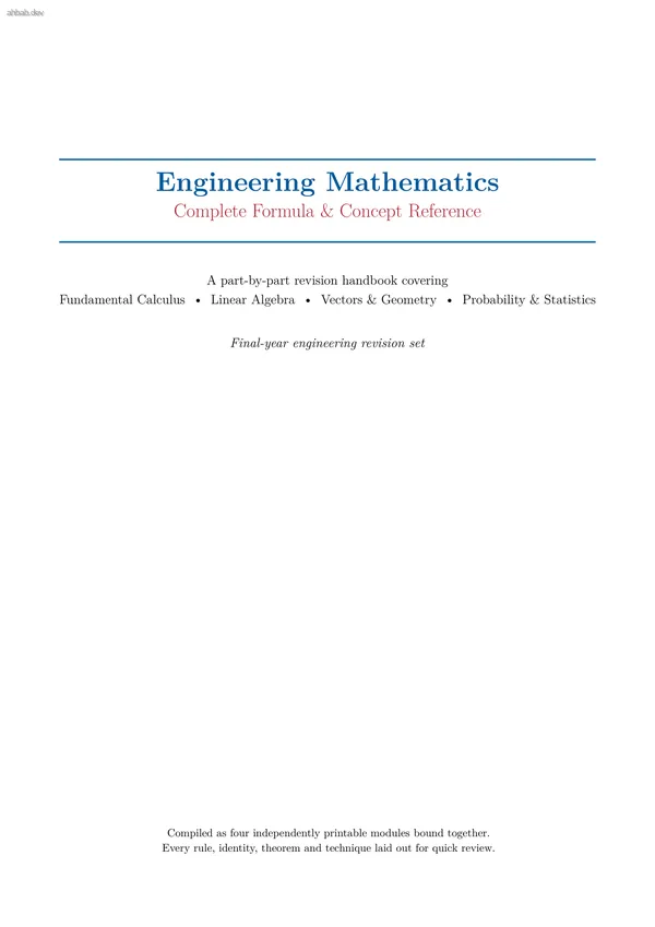 Math Formula and Concept Cheatsheet, first page preview