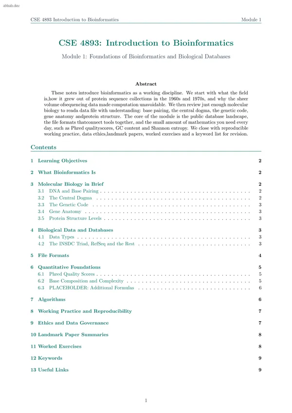 Foundations of Bioinformatics and Biological Databases, first page preview