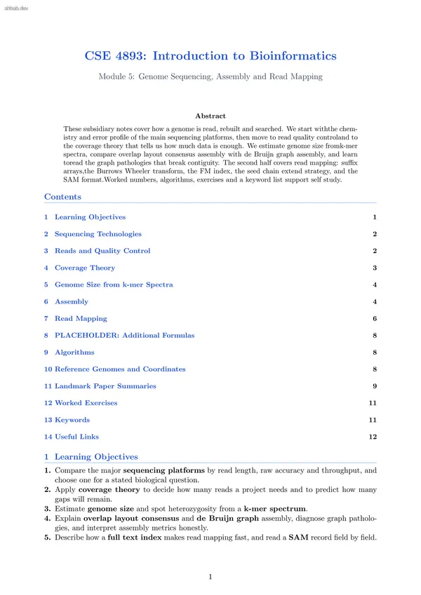 Genome Sequencing, Assembly and Read Mapping, first page preview