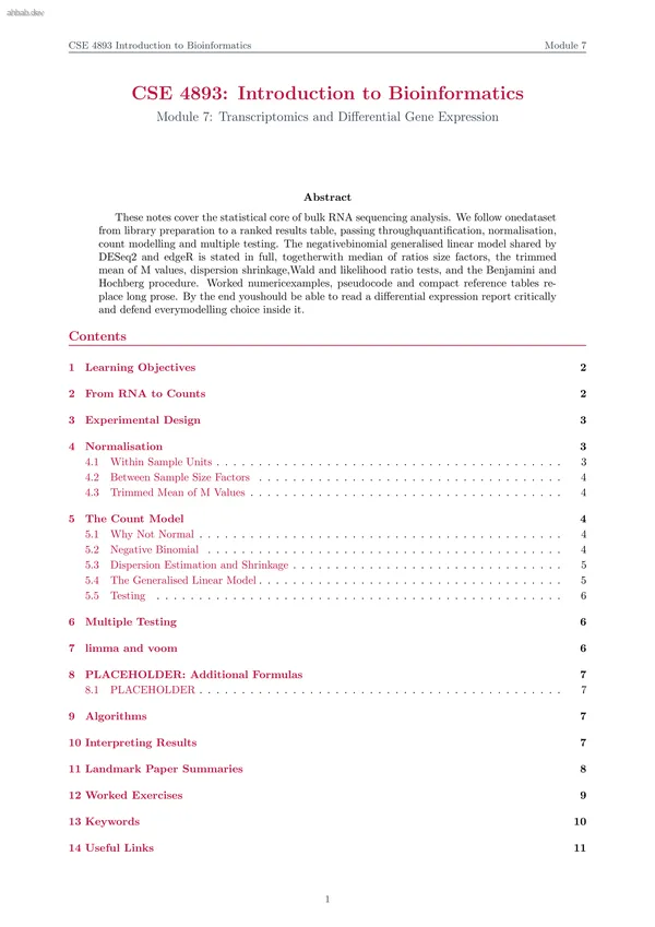Transcriptomics and Differential Gene Expression, first page preview