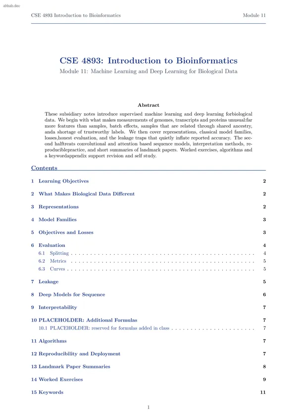 Machine Learning and Deep Learning for Biological Data, first page preview